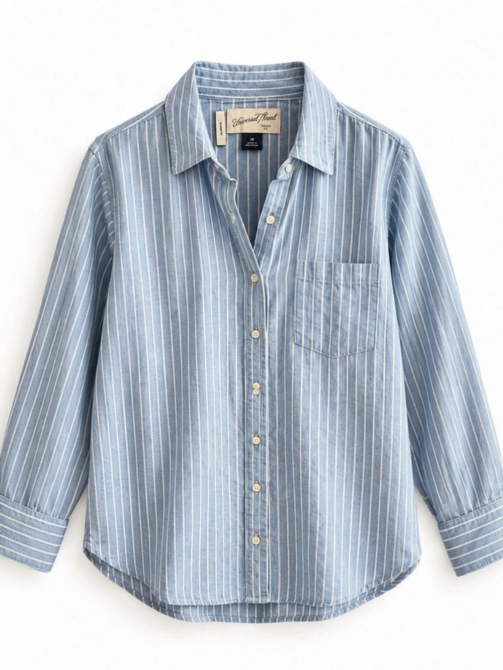 Universal Thread Light Blue & White Striped Button-Up Shirt – Medium